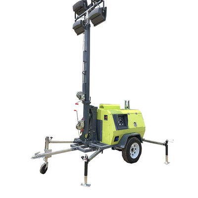 Strong Endurance Mobile Diesel 9m Telescopic Mast Light Tower สําหรับไฟฟ้าการก่อสร้างถนน