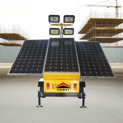 ความสามารถในการปรับปรุงสิ่งแวดล้อมที่แข็งแกร่ง พลังงานแสงอาทิตย์ LED Lighting Trailer สําหรับการสว่างสวนเคมี