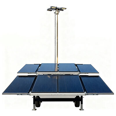 หอไฟส่องสว่างพลังงานแสงอาทิตย์อุตสาหกรรมพร้อมไฟ LED 6*120W เสาไฮดรอลิกสูง 7 เมตร สำหรับให้แสงสว่าง 32 ชั่วโมง